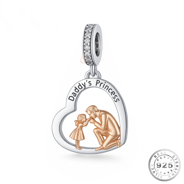 Daddy's Princess Charm 925 Sterling Silver Rose Gold Dad Daughter fits Pandora