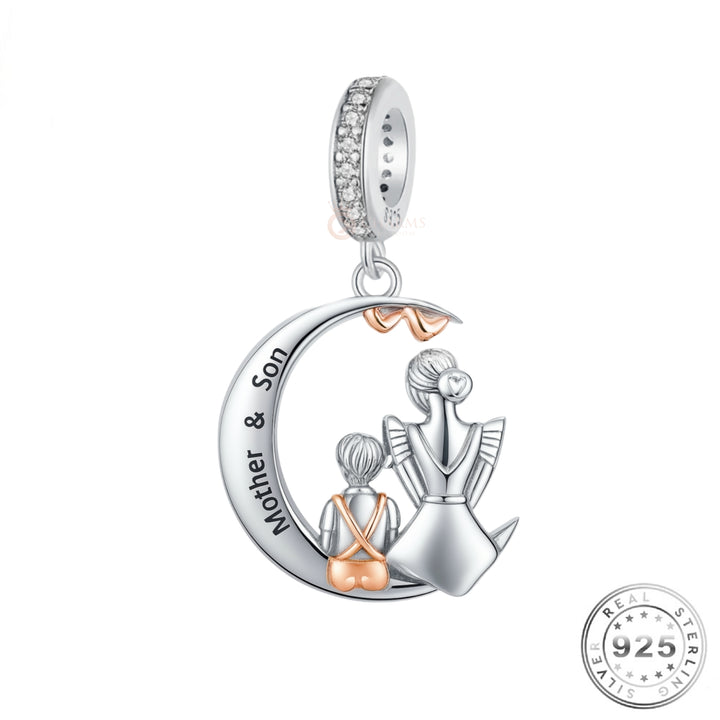 Pandora Fitting Mother & Son Charm 925 Sterling Silver and Rose Gold Mum - Son Memorial 