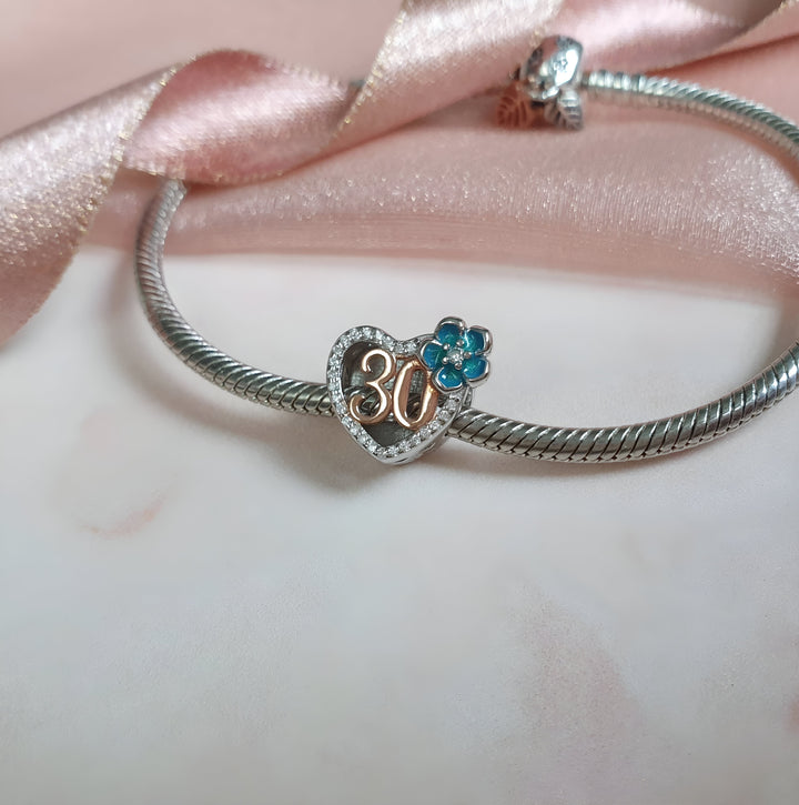 30th Birthday Heart Shaped Charm | Heart Pandora | Charms Kingdom