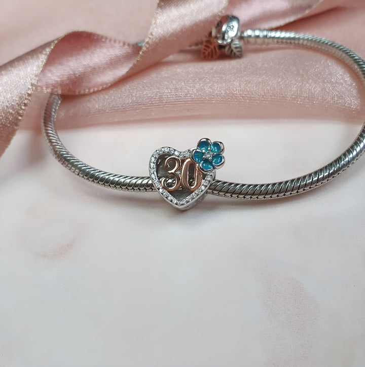 30th Birthday Heart Shaped Charm | Heart Pandora | Charms Kingdom