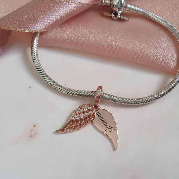 Silver Angel Wing Charm | Crystals Wing Charm | Charms Kingdom