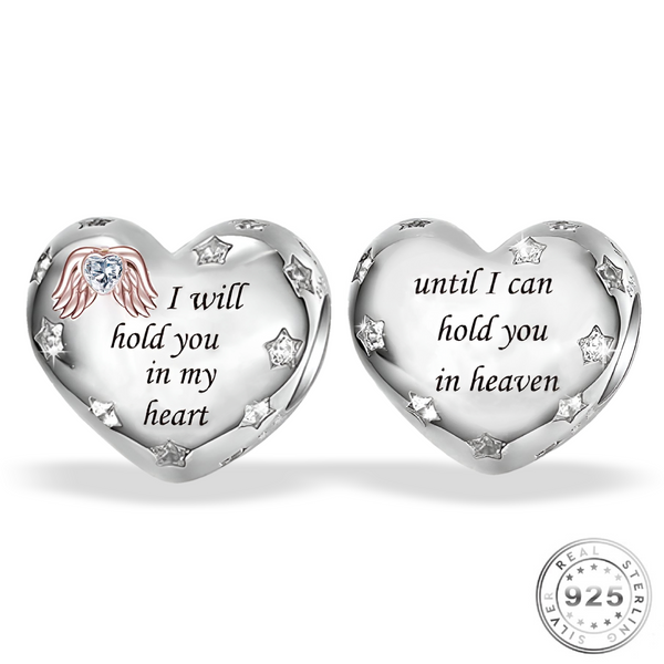 Angel Wings Charm 925 Sterling Silver - I will hold you in my heart Quote - fits Pandora