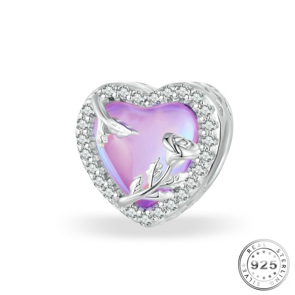 Purple Heart Rose Flower Charm 925 Sterling Silver
