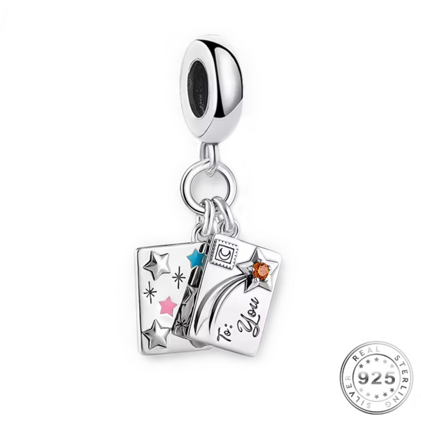 Pandora Fitting Wish Upon a Star Postcard Charm 925 Sterling Silver - Shooting Star Graduation New Job