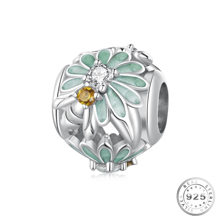 Daisy Flowers and Bee Charm 925 Sterling Silver (fits pandora )