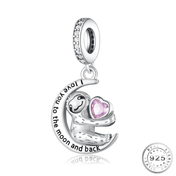 Sloth Charm I Love You To The Moon 925 Sterling Silver ( fits pandora )