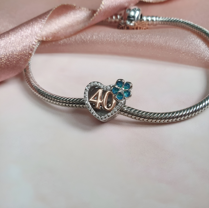Engraved 40th Birthday Charm 925 Sterling Silver Fits Pandora