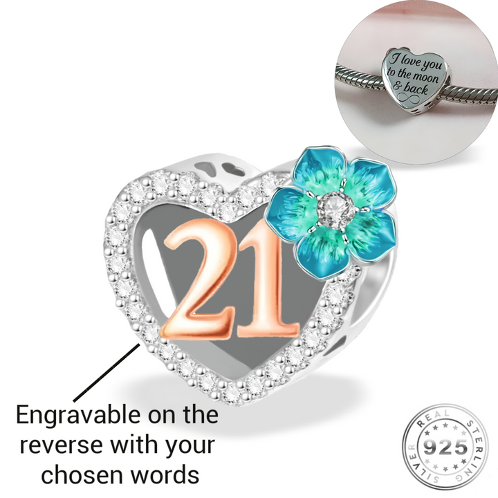 Engraved 21st Birthday Charm 925 Sterling Silver - Personalised with your text ( fits pandora )