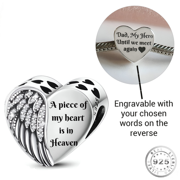 Engraved Angel Wings Charm 925 Sterling Silver - Personalised with your text Memorial DAD MUM GRANDAD NANA (Fits Pandora)