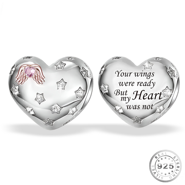 Angel Wings Charm 925 Sterling Silver - Your wings were ready Quote - fits Pandora